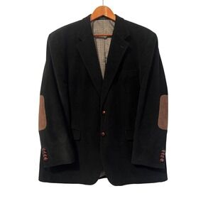 VTG Roundtree&Yorke Dark Navy Corduroy Sport Coat Blazer Jacket Elbow Patch 44R
